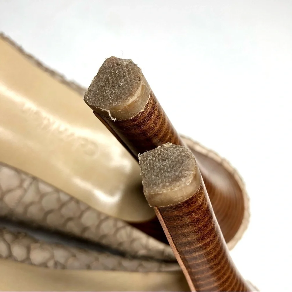 Calvin Klein Kendall fish skin textured scaly stilettos platform tan beige sand